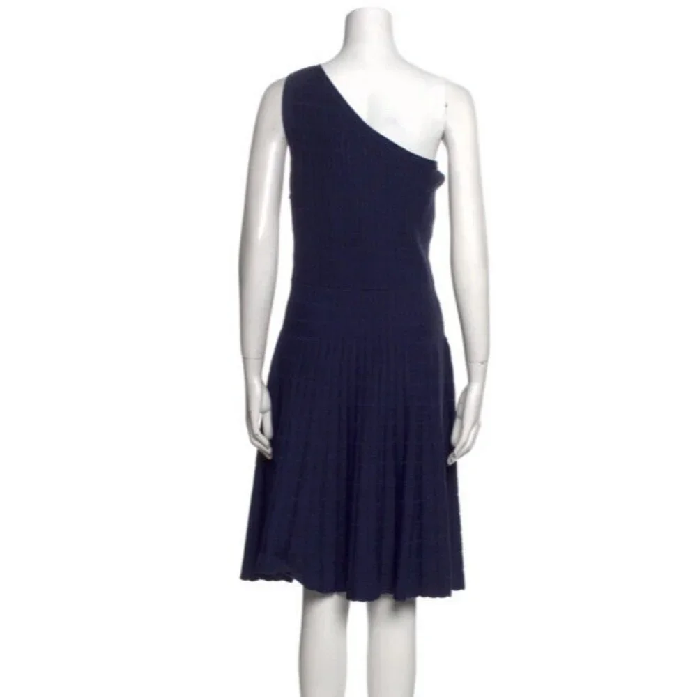 MICHAEL KORS One shoulder jacquard knit Blue dress Asymmetrical Stretch XXS NWT